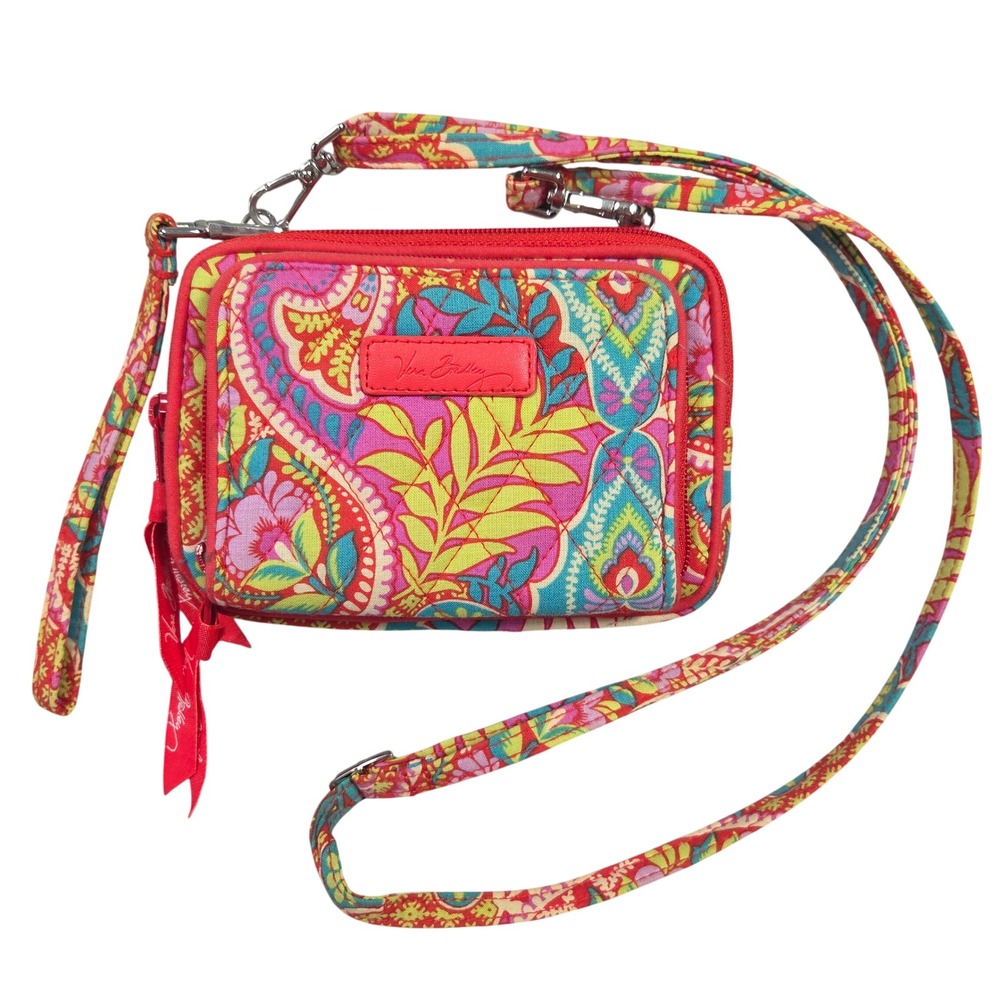Vera Bradley RFID Crossbody Wallet Bag Red Paisley Floral Quilted Cotton Boho